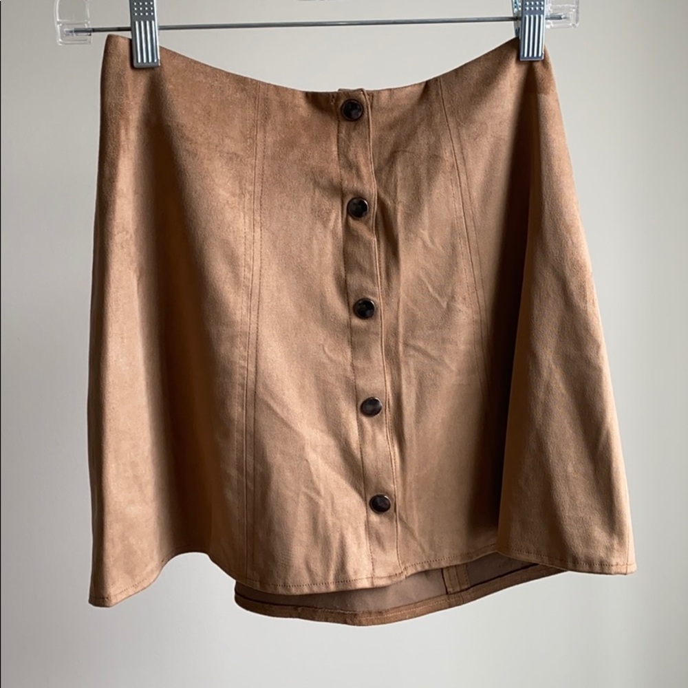 Tan Suede Button Mini Skirt